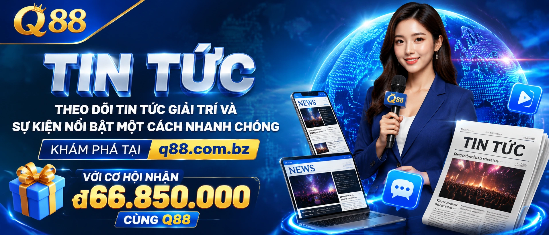 Màn hình tin tức q88 với bố cục card rõ ràng